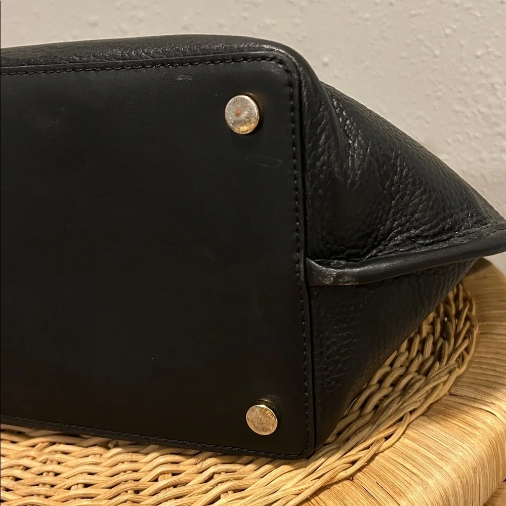 Michael Kors Jane Black Pebbled Leather Tote with Gold Hardware